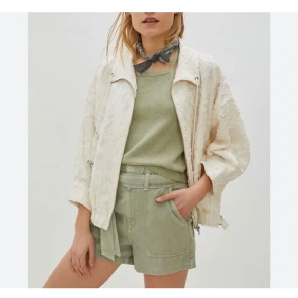 Anthropologie Cropped Lace Bomber Jacket Cream Embroidered Textured Small - Picture 1 of 13